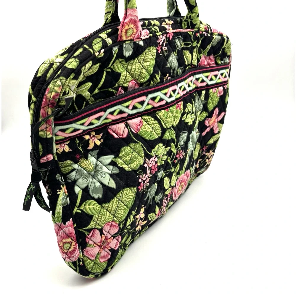 2007 Vera Bradley Retired Botanica Black Green Floral Quilted Laptop Case 14x11
